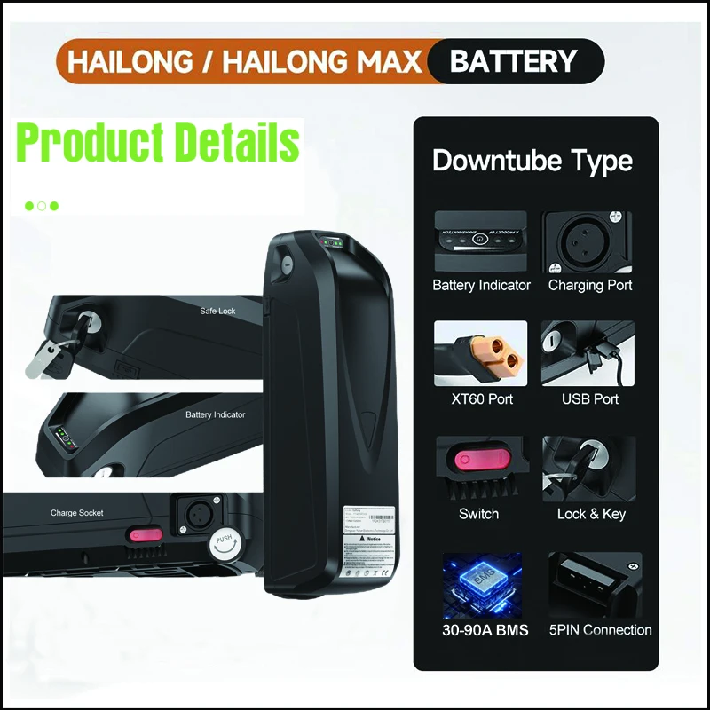 36V 48v 52v Electric Bicycle H - огляд і ціна Ebike Battery 48V 20Ah Hailong