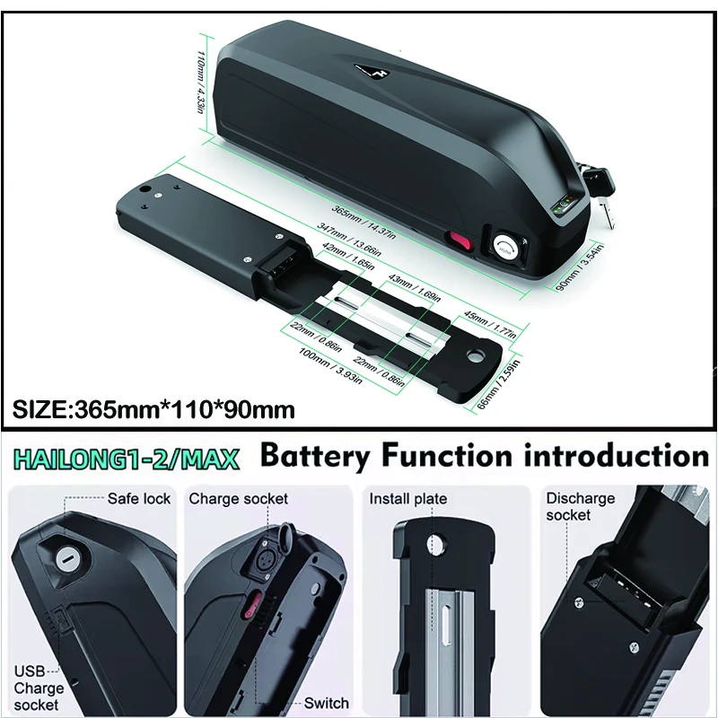 36V 48v 52v Electric Bicycle H - огляд і ціна Ebike Battery 48V 20Ah Hailong